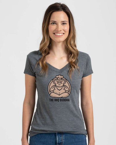 Heather Charcoal - The BBQ Buddha Women's Poly-Rich V-Neck T-Shirt